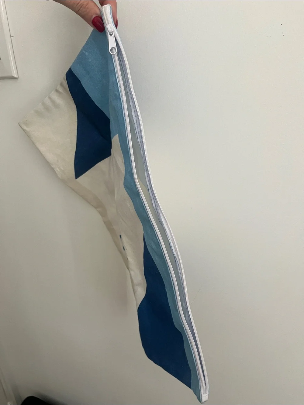 Wellness Canvas Zipper Pouch in Blue and Cream